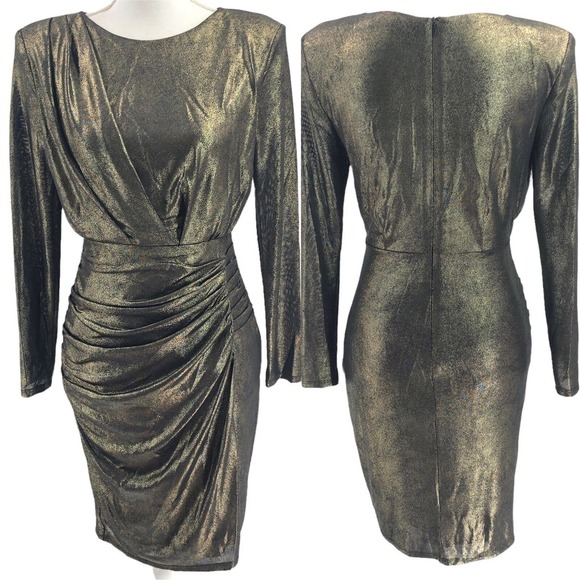 ASTR the Label NWOT Womens Size Small Ruched Mini Dress Gunmetal Gold Going Out - Picture 9 of 9